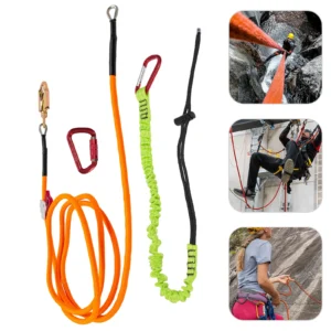 14ft Steel Flip Line, Locking Carabiner rock Climbing Lanyard