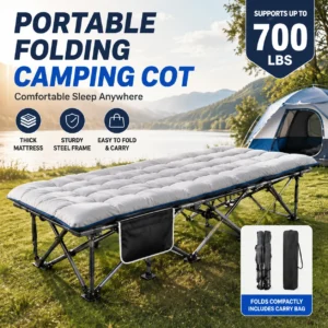 Portable Camping Cot with Thick Padded Mattress